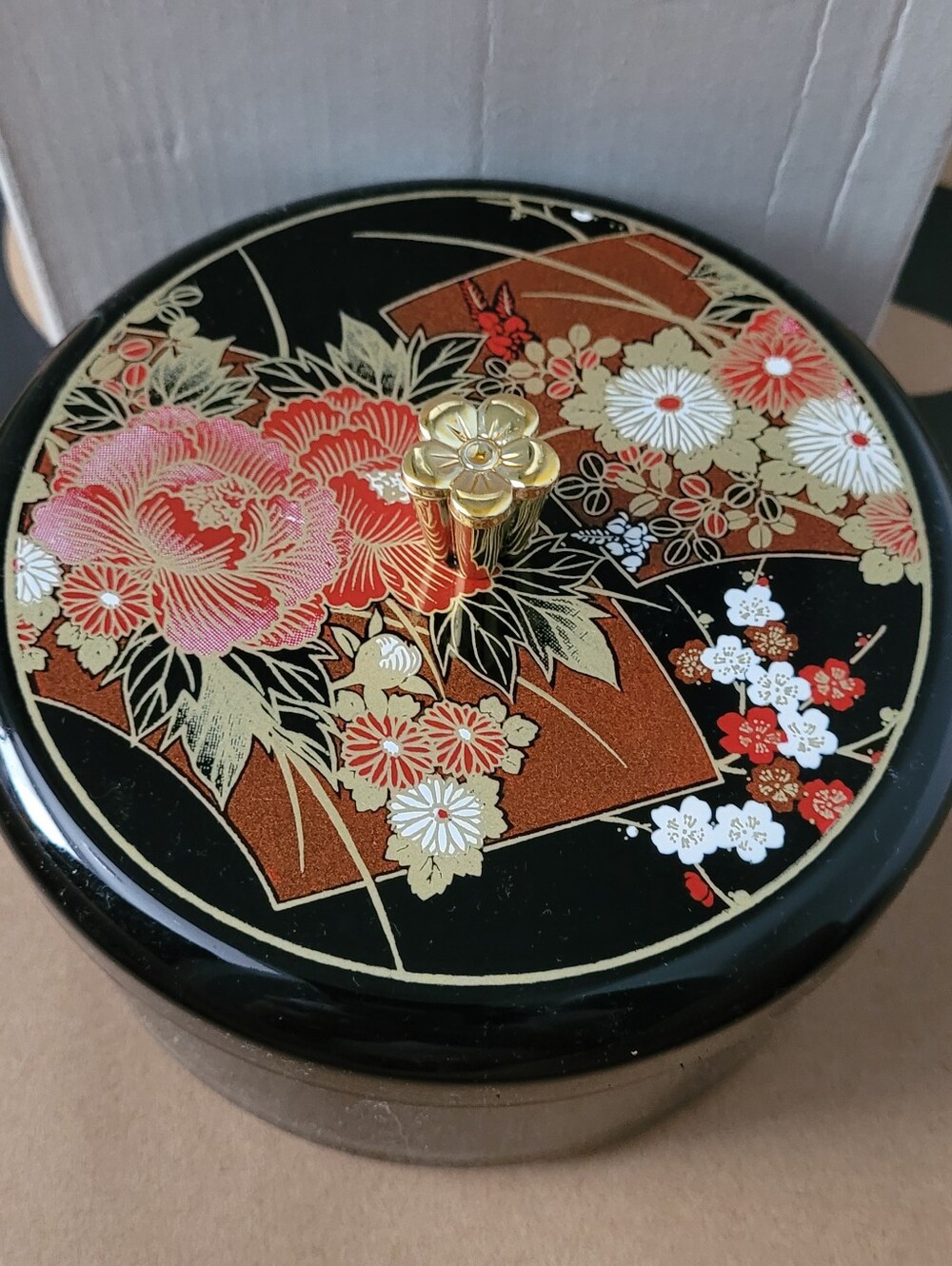 Vintage Japanese Lacquerware Box with Gold Accent